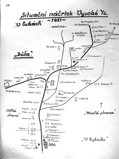 Situační náčrtek obce Vysoká nad Labem z roku 1951